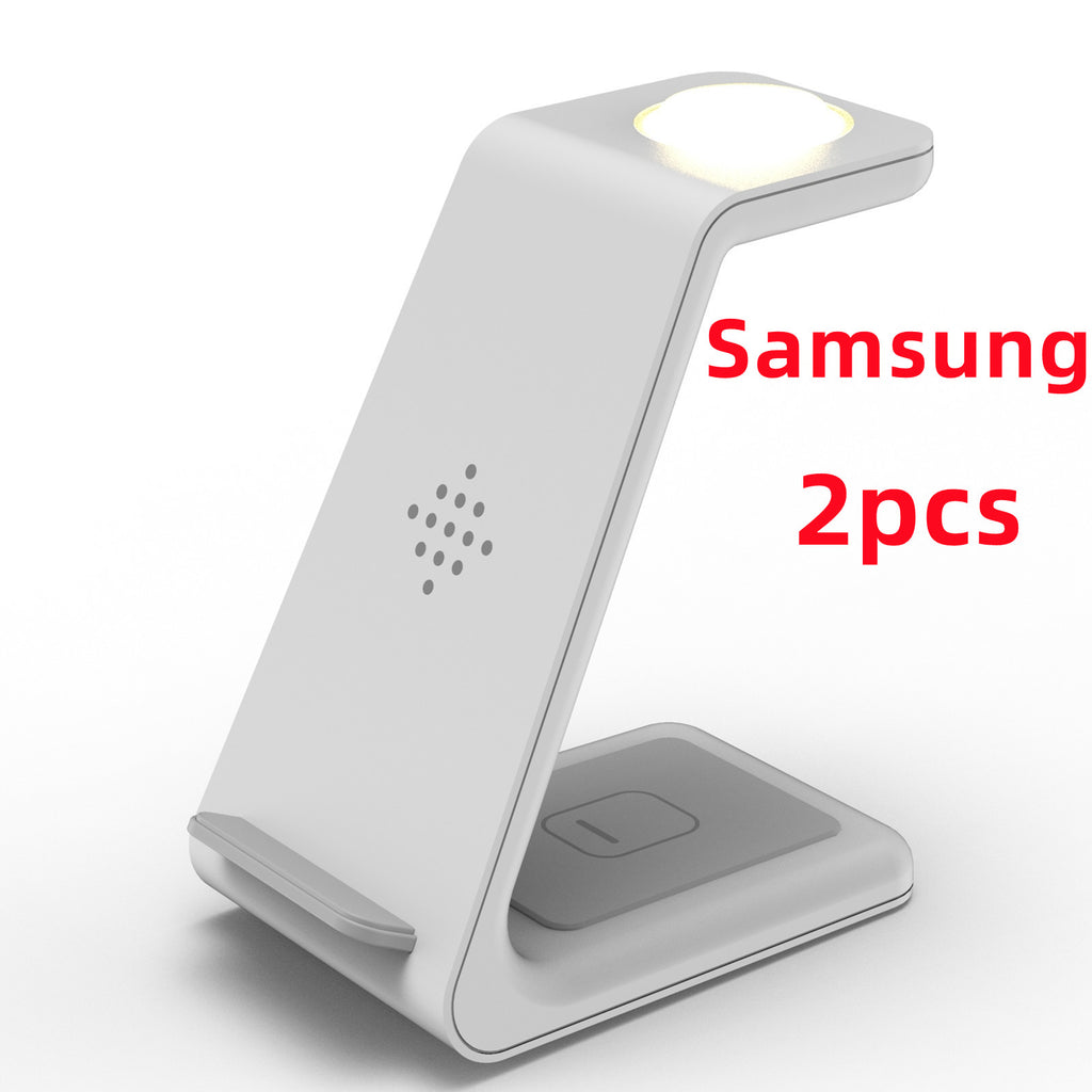 White wireless charger stand with phone cradle and top indicator light