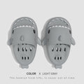 Shark EVA shower slides with drain holes, light gray cartoon design