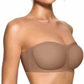 Womens strapless push-up bandeau bra in taupe with molded push-up cups