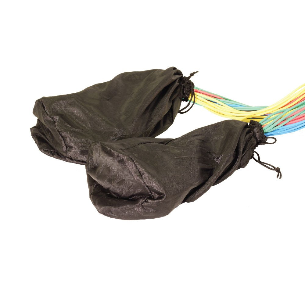 Black fabric pouch bundle with multicolor audio trunk cables attached