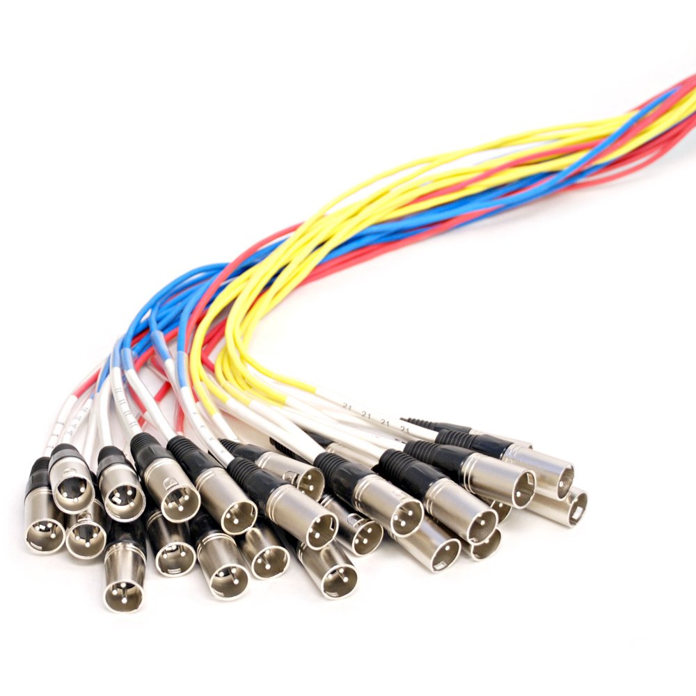 XLR/TRS splitter snake cable plug ends with multicolor trunk wire bundles