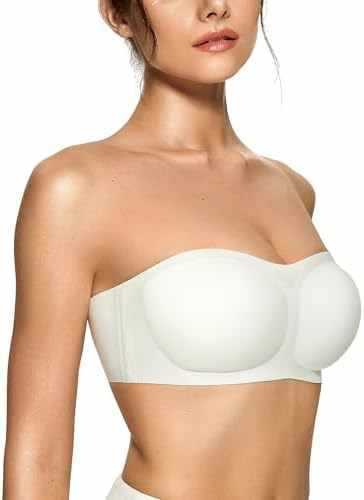 Womens strapless push-up bandeau bra in white with seamless molded cups