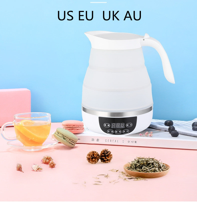 White smart folding water bottle with touch control panel and spout handle