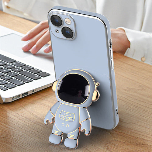 Light blue astronaut phone case with 3D character and circular ring holder stand