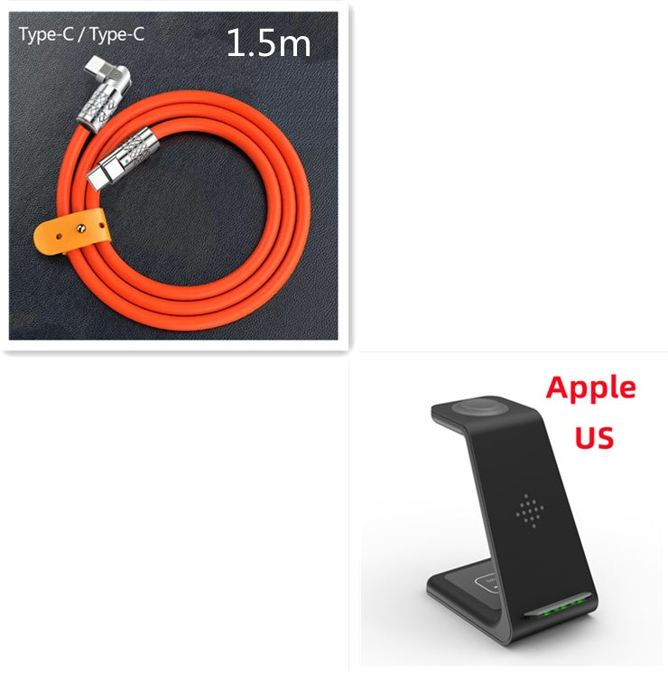 Wireless charger stand with 1.5m Type-C to Type-C cable, orange cable, black stand