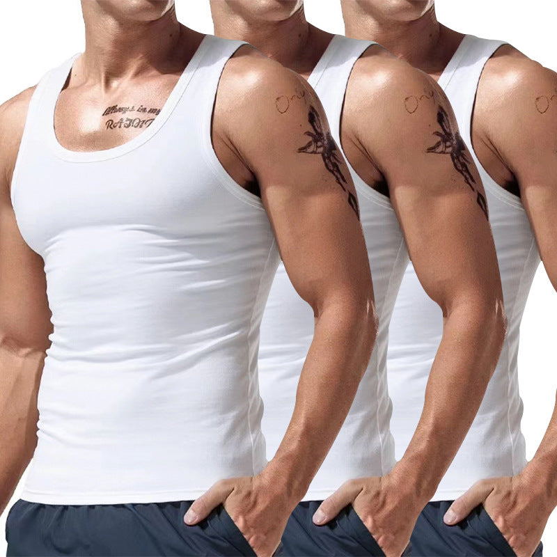Men's sleeveless crewneck tank top set: white with black and light blue tops