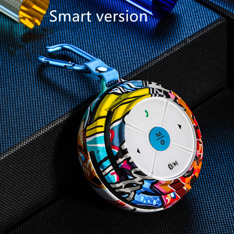 Portable Bluetooth speaker, graffiti colorful shell with blue clip and circular control panel