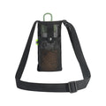 Mesh water bottle holder sling bag in black with adjustable shoulder strap and buckle