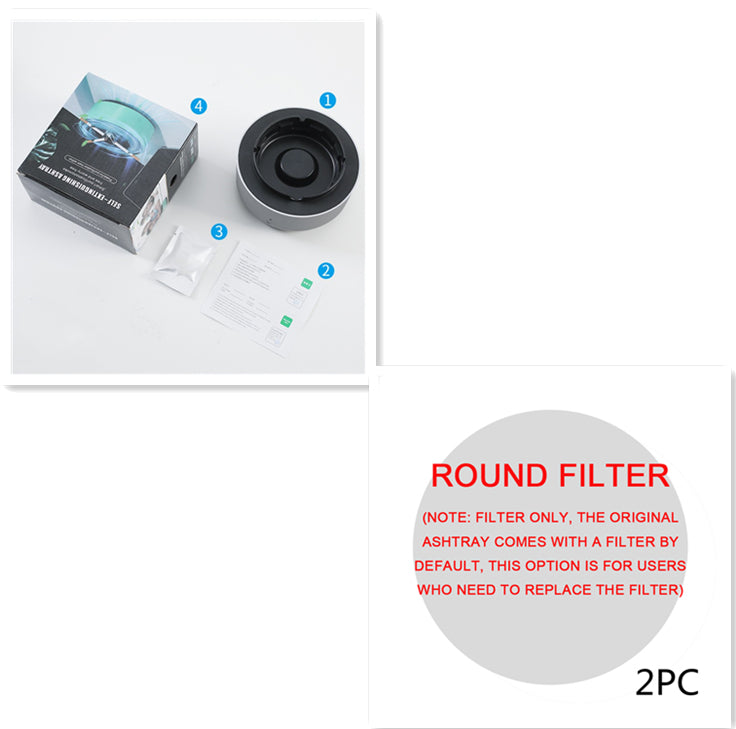Round replacement filter set with box and instructions, 2 pack for ashtray purifier