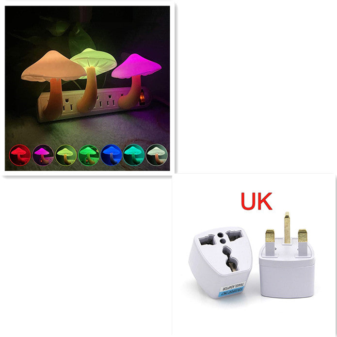 Mushroom LED night light wall socket lamp with multicolor glow, UK plug