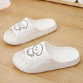 White cartoon dog slide slippers with open toe, ribbed footbed and quilted insole