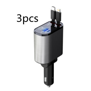 3-pack silver-and-black car charger adapter with dual USB Type-C plugs