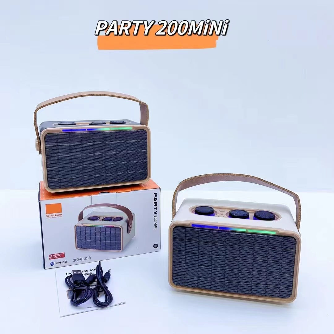 Khaki outdoor Bluetooth speaker with RGB bar light and dark grille