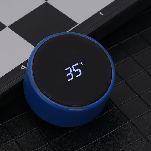 Blue 500ml smart vacuum water bottle with black LED temperature display, 35°C