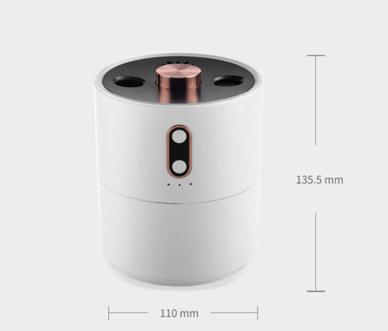 Aroma diffuser humidifier size diagram, white cylinder with control panel