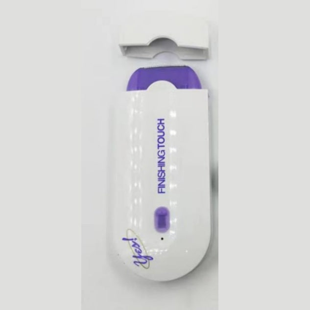 Hair removal shaver front, white body with purple indicator window