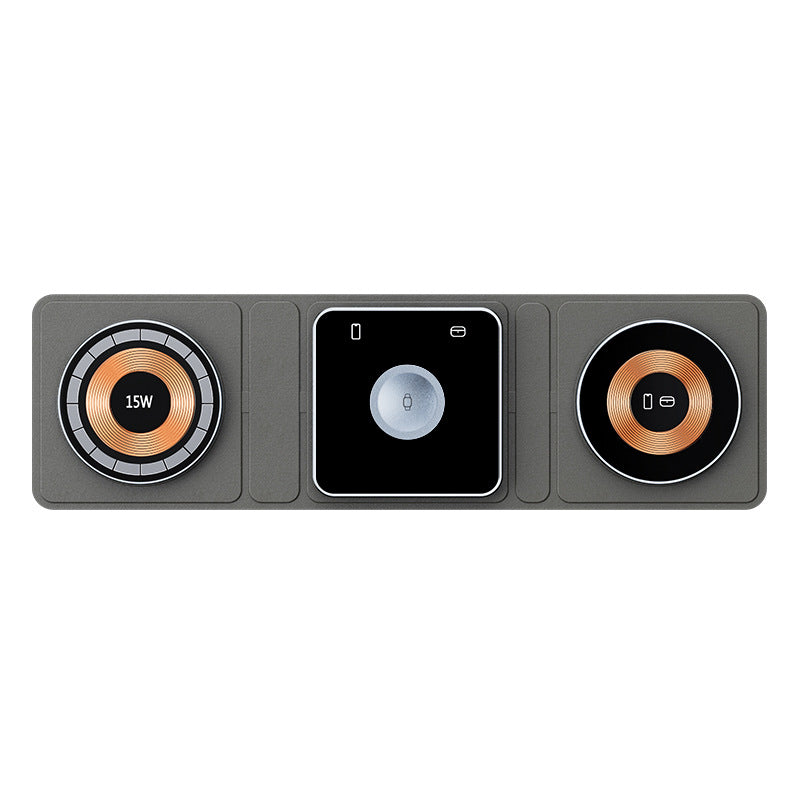 Black 3-in-1 magnetic wireless charger station with three circular charging indicators