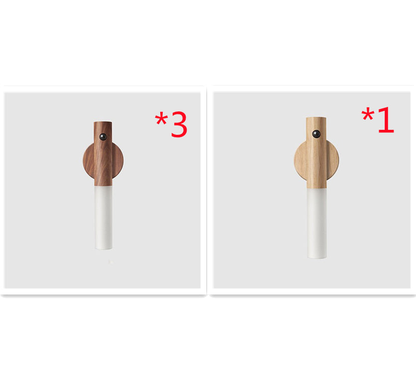 Magnetic LED night light set with 3 dark wood units and 1 light wood unit