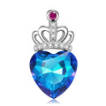 Sterling silver heart pendant necklace with blue faceted heart stone and pink crown