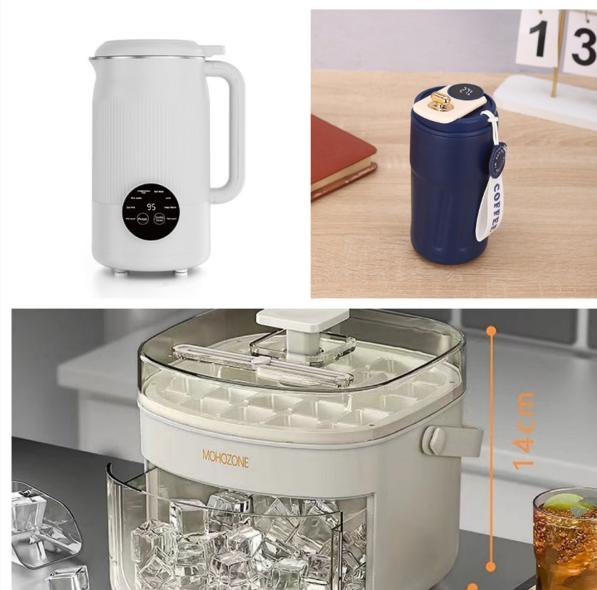 White insulated thermal coffee mug bottle with handle and digital temperature display