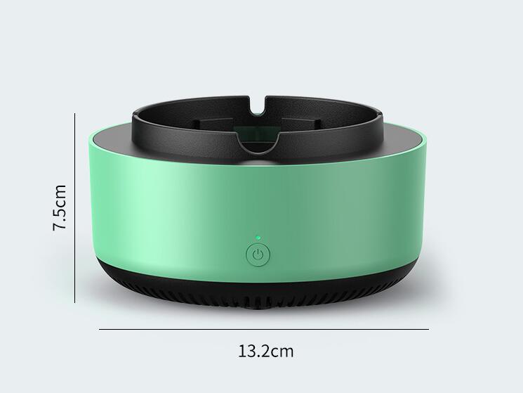 Green electronic ashtray air purifier with black top insert, 13.2 cm width