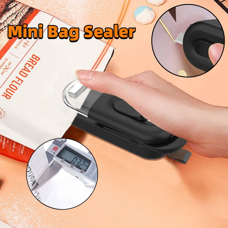Mini bag sealer heat sealer tool with black handle and transparent heating strip