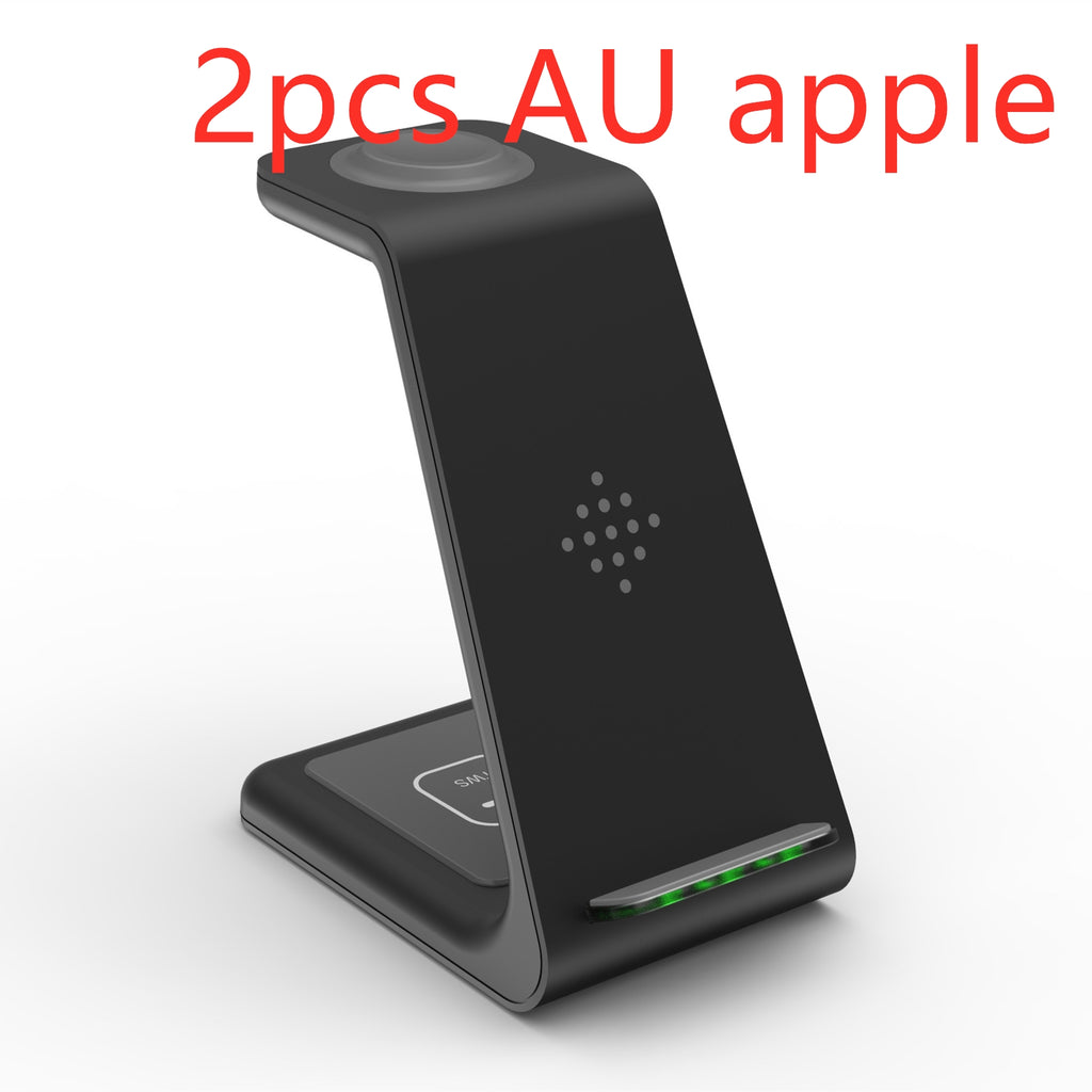 Black wireless charger stand with phone cradle and green LED strip