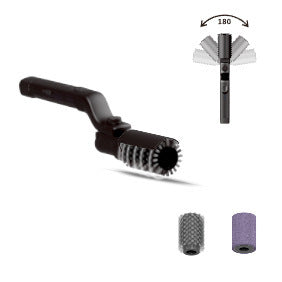 Electric BBQ grill brush handle with replacement scrub heads and metal bristle roller