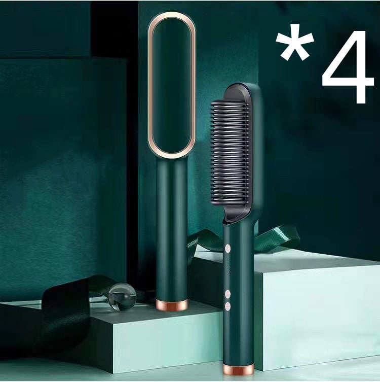 2-in-1 hair straightener hot comb electric hair brush, green handle and flat hot plate