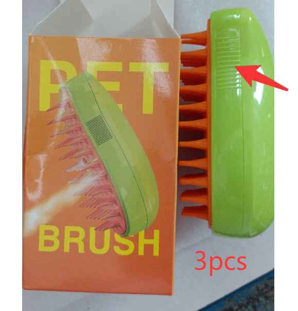 Green pet grooming brush set with orange bristle tips, 3pcs