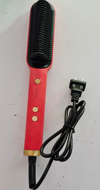 Red hot comb hair brush with control buttons and attached power cord