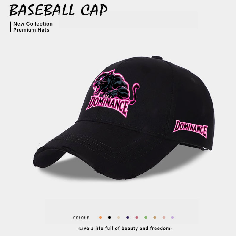 Men's baseball cap, black with pink Dominance logo patch