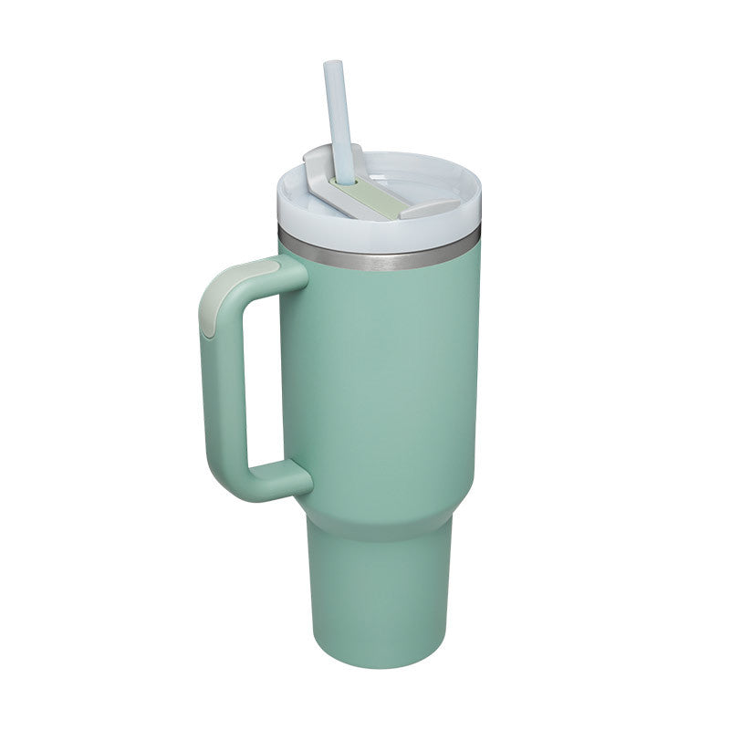 40 oz insulated tumbler with handle and straw, mint green