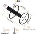 Black wall-mounted wine rack size diagram with expansion tube and screws