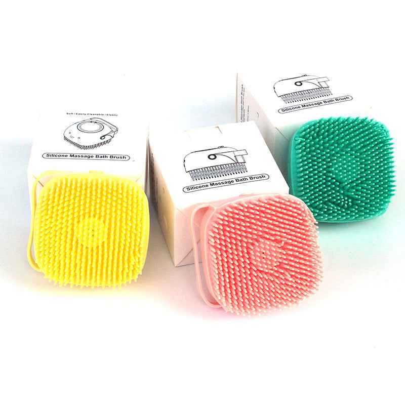 Silicone pet bath massage brush set, green, yellow, and pink round heads