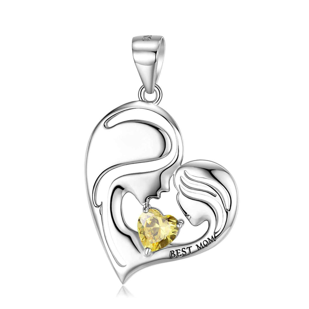 S925 sterling silver heart pendant with yellow crystal and Best Mom engraving