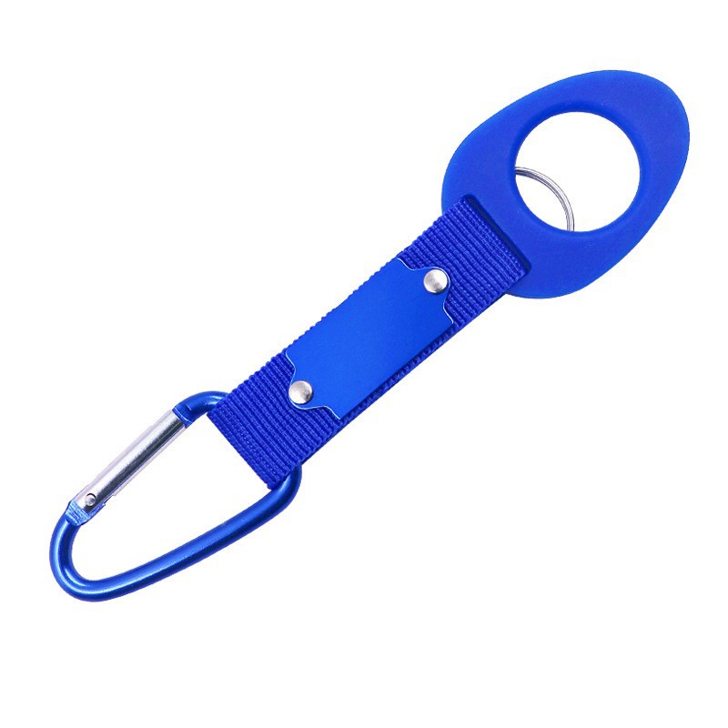 Sports water bottle hanging buckle strap with carabiner, blue webbing and metal clip