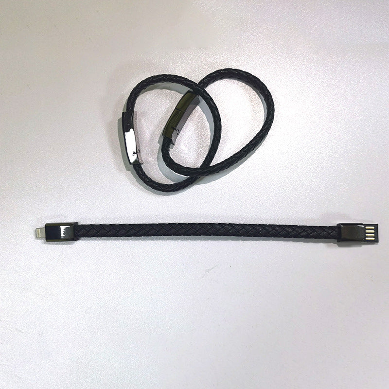 Black braided charging cable with exposed USB connector end