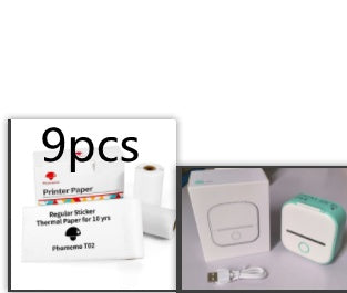 Portable mini thermal label printer with printer paper roll set, white device and rolls