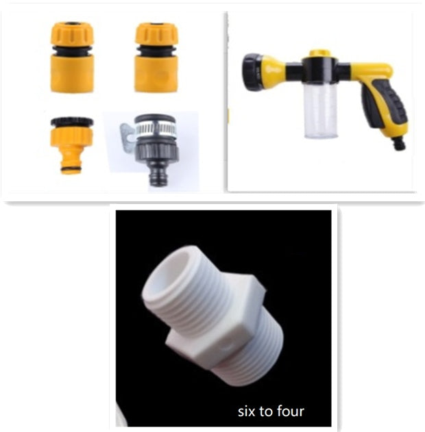 White plastic adapter fitting for foam spray gun, close-up