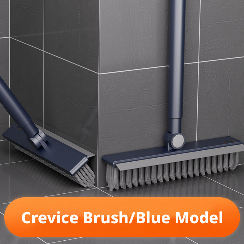 Three-in-one floor brush with V-shaped base and crevice tool, blue handle and bristles.