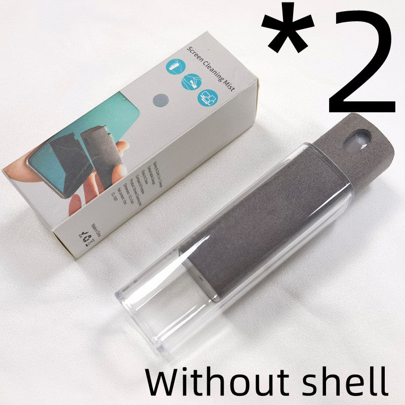 Portable screen cleaner set, gray cloth cleaner in clear tube, retail box.