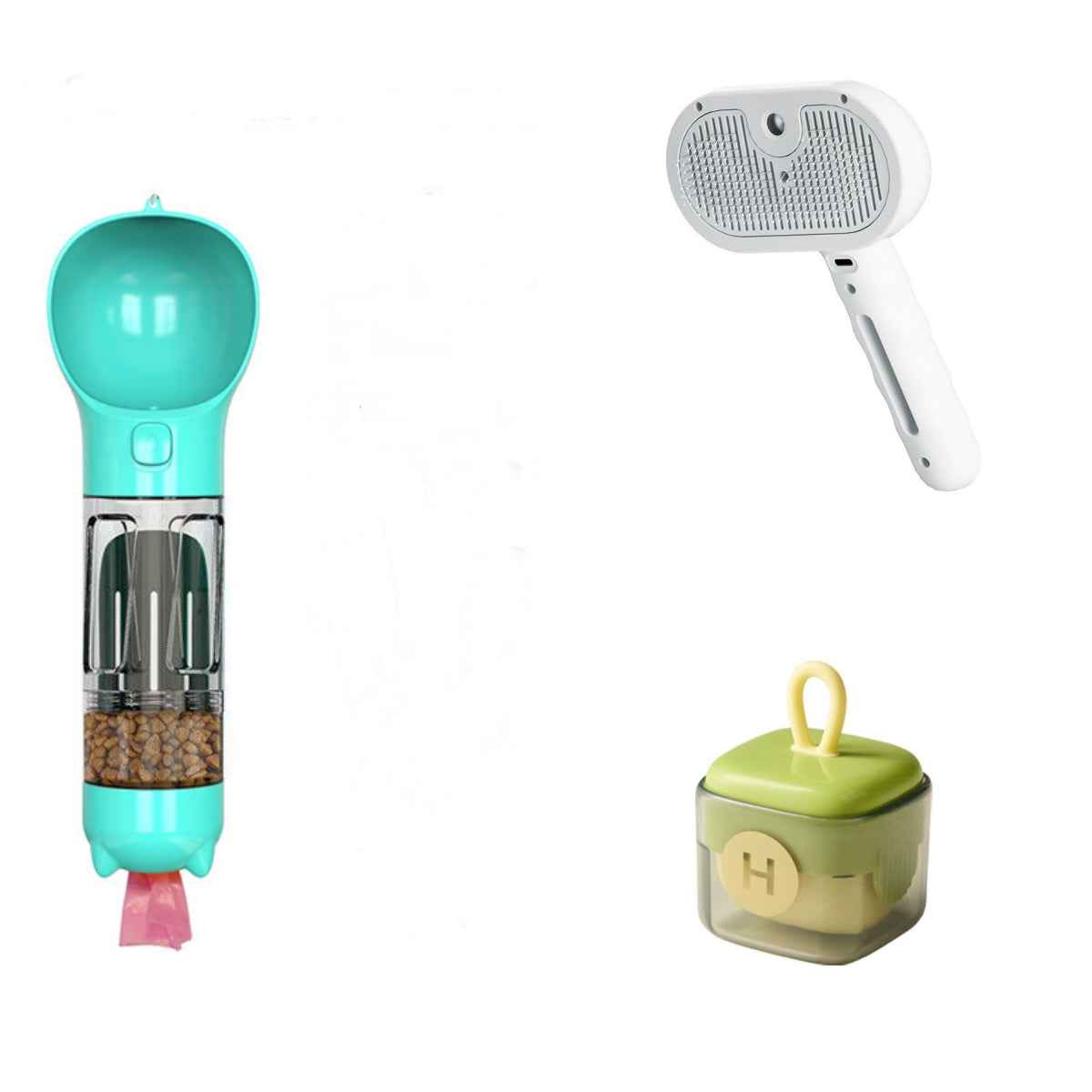 Pet grooming hair remover brush with turquoise handle and white bristle pad
