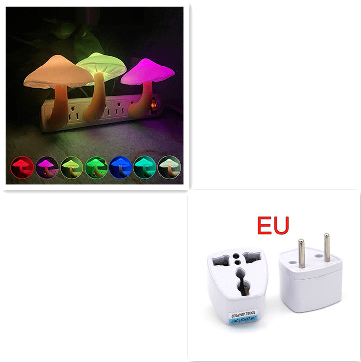 Mushroom LED night light wall socket lamp with multicolor glow, EU plug