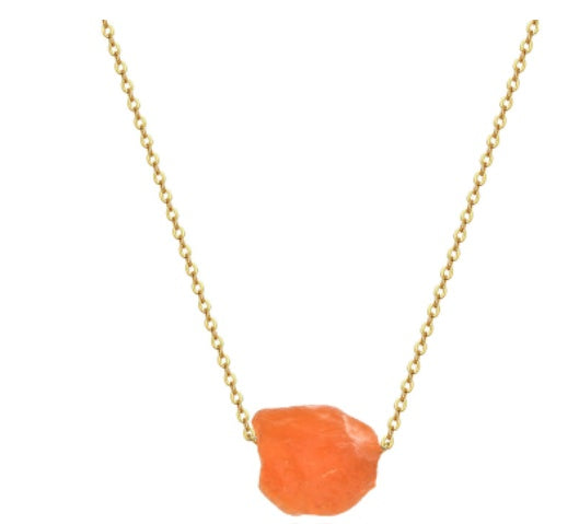 Orange crystal stone pendant on a gold-tone chain