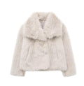 Winter plush faux fur coat, long sleeves, shawl collar, off-white