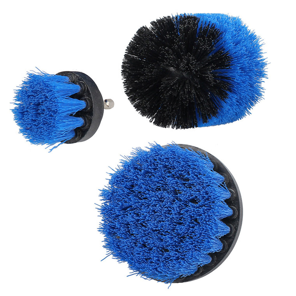 Electric drill cleaning brush set with blue and black bristle round scrub heads