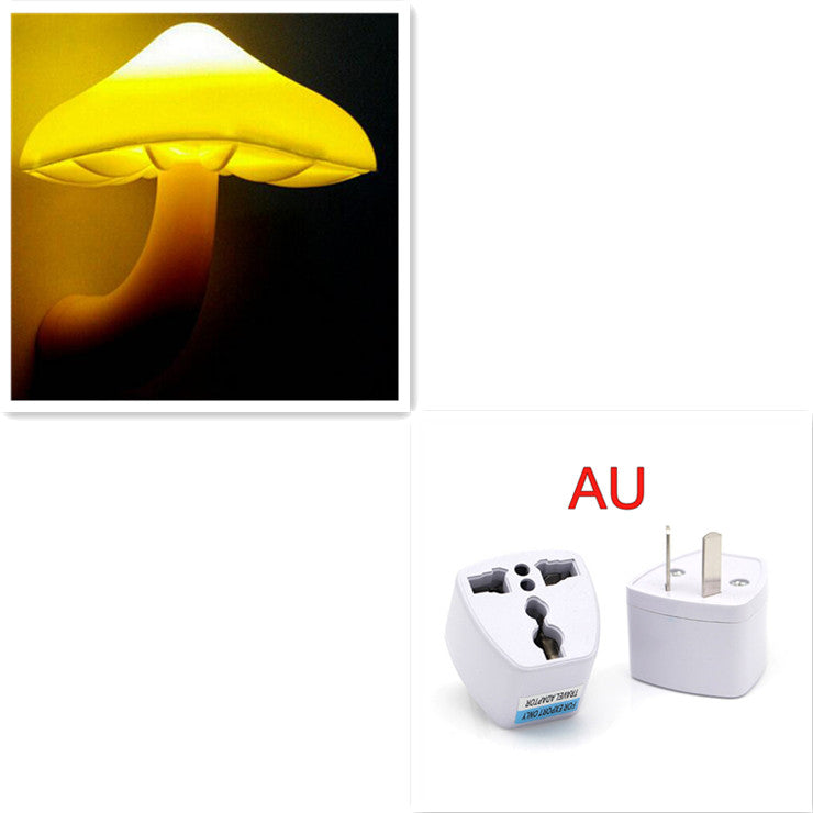 Mushroom LED night light wall socket lamp with warm yellow glow, AU plug