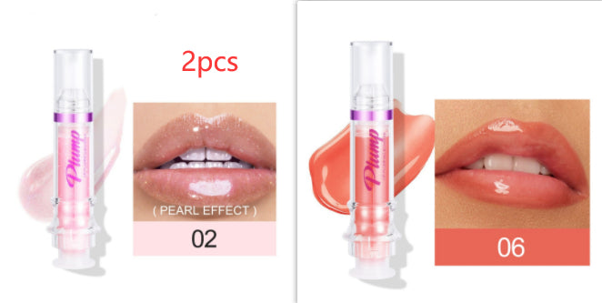 2-pack glossy lip color tubes with pearl effect shade 02 and coral shade 06 swatches