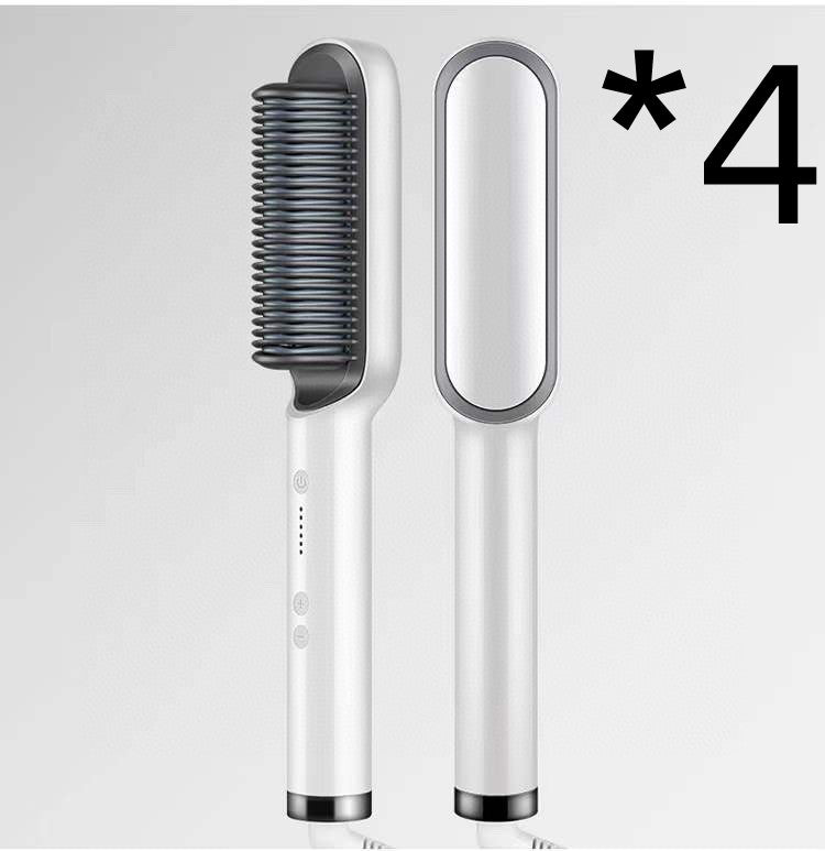 White electric hair straightener brush with oval curling tong attachment, set